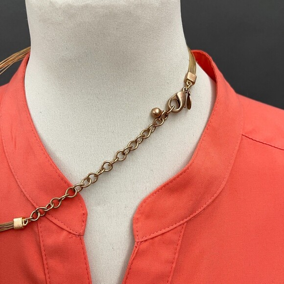 Chico's Gold-tone Rhinestones Brown Green Red Women's Fashion Necklace NWOT - Picture 3 of 5